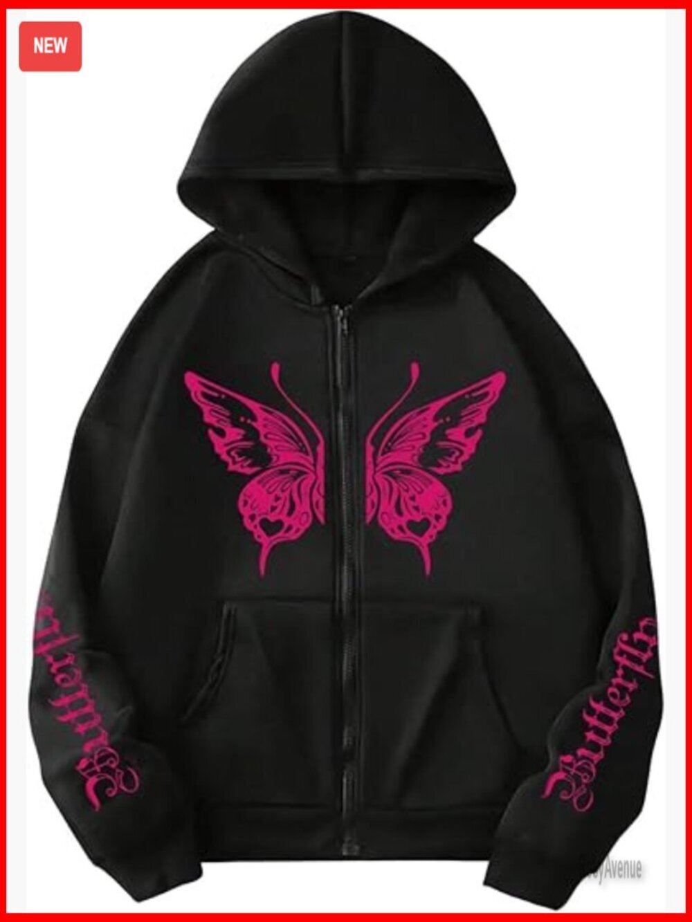Plus Size Butterfly Graphic Zip Up Hoodie Long Sleeve Hooded Jacket